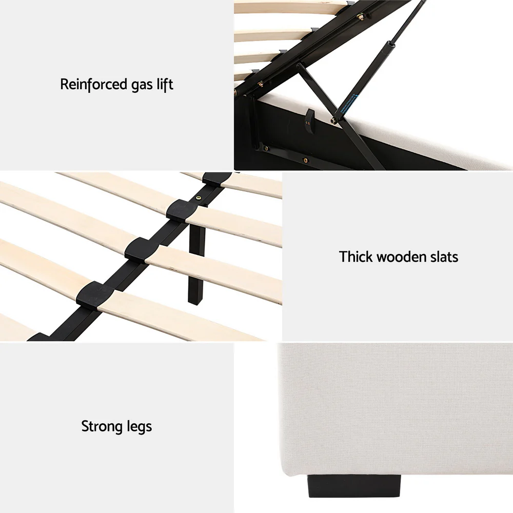 Artiss Bed Frame King Size Gas Lift Beige VILA - Image 6