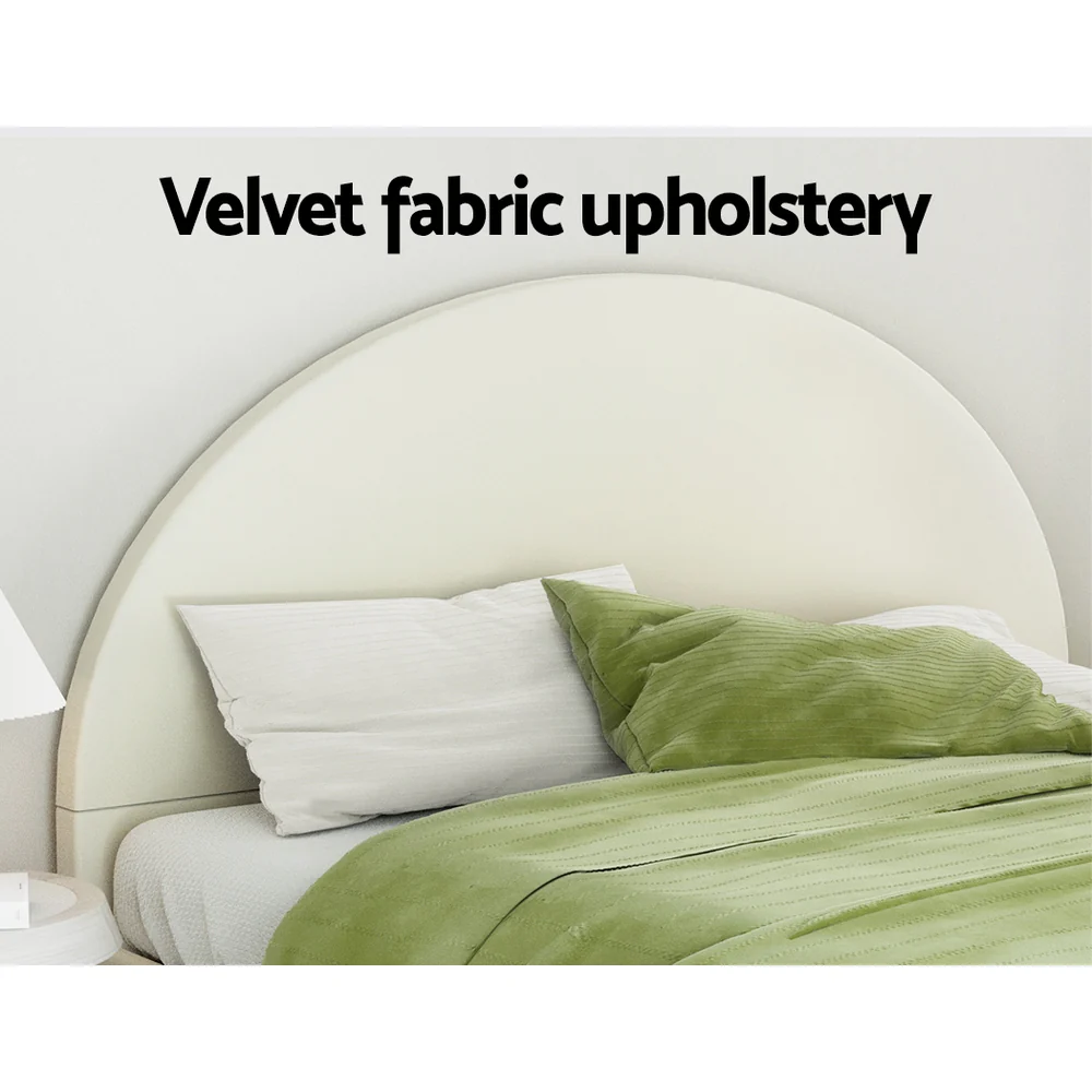 Artiss Bed Frame King Size Velvet Cream ELLA - Image 4
