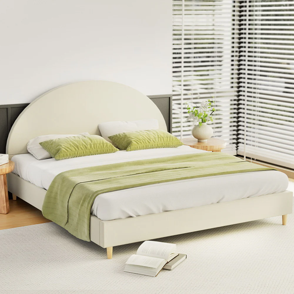 Artiss Bed Frame King Size Velvet Cream ELLA - Image 7