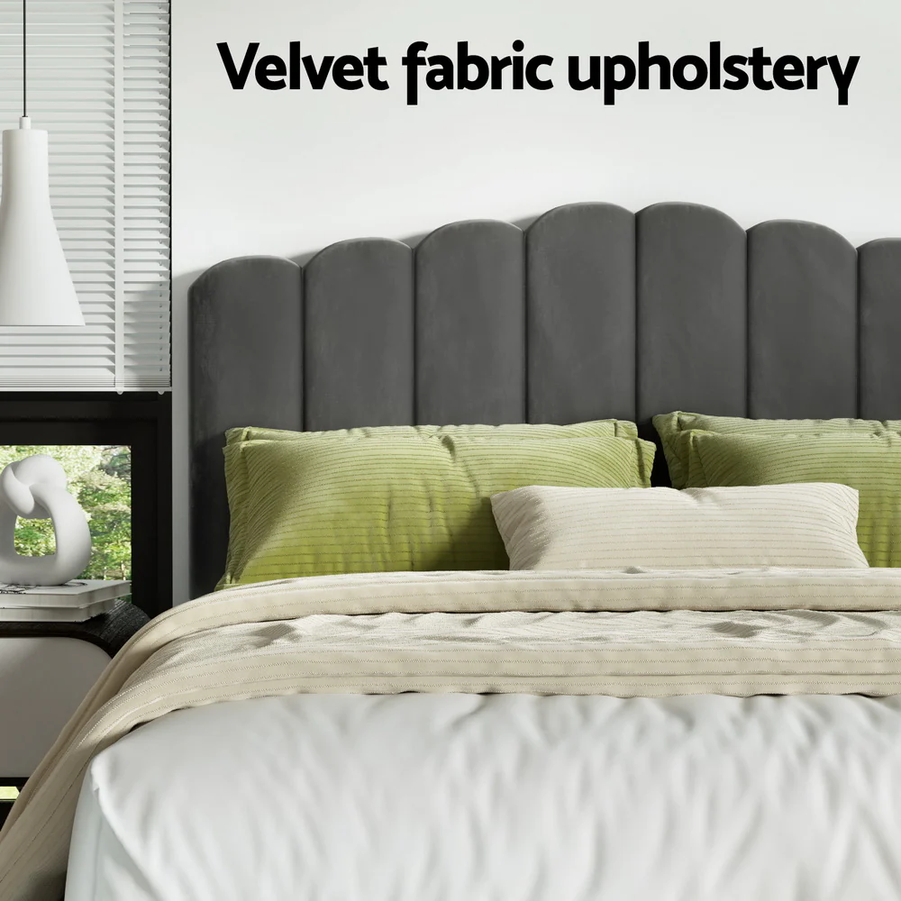 Artiss Bed Frame King Size Velvet Grey FION - Image 6