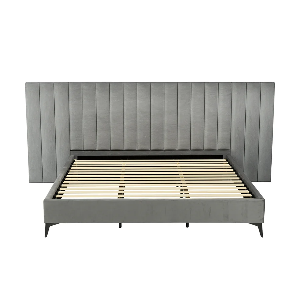 Artiss Bed Frame King Size Velvet Grey LOTT - Image 3