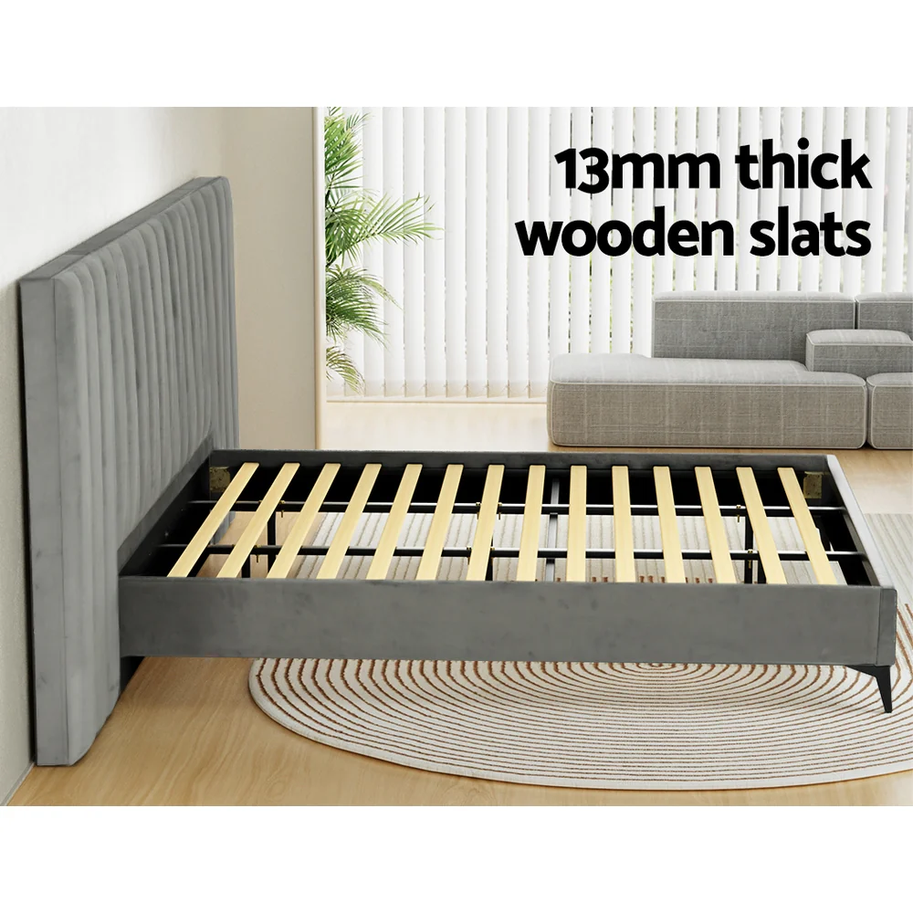 Artiss Bed Frame King Size Velvet Grey LOTT - Image 5