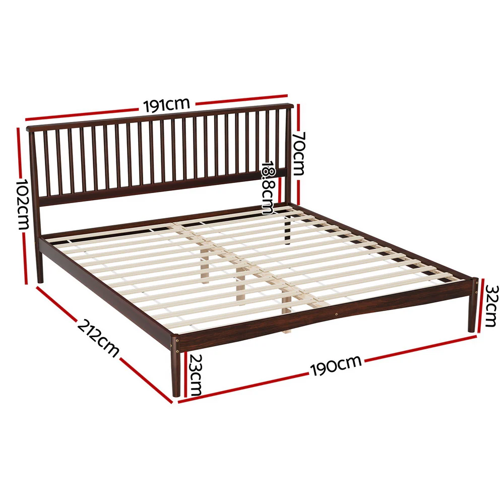 Artiss Bed Frame King Size Wooden Base Mattress Platform Timber Walnut VISE - Image 2