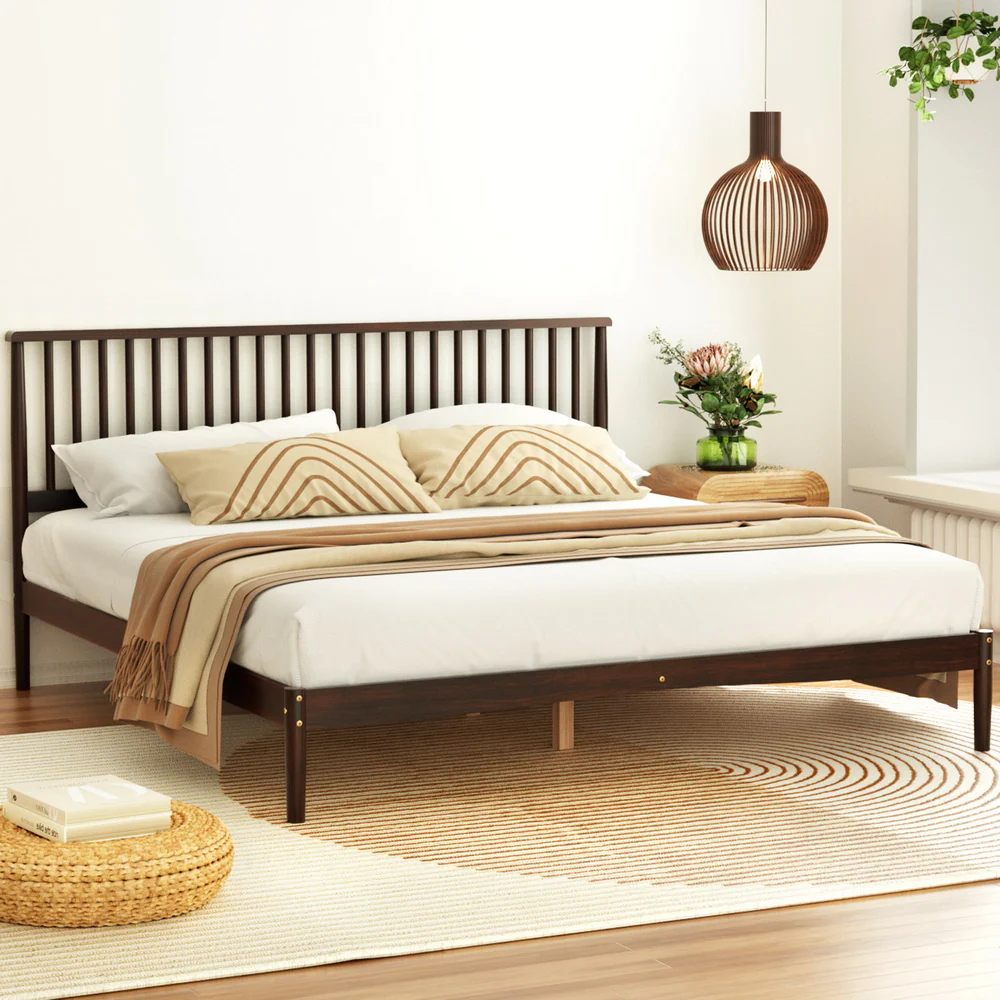 Artiss Bed Frame King Size Wooden Base Mattress Platform Timber Walnut VISE - Image 5