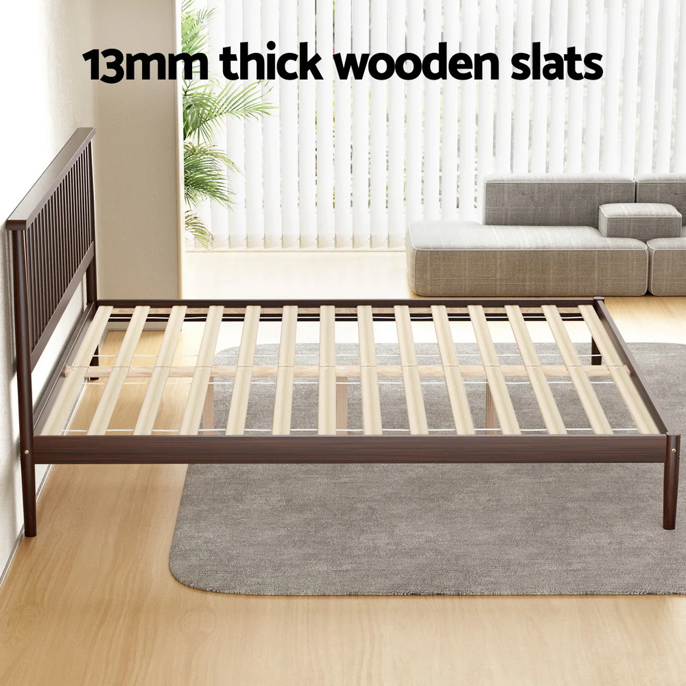 Artiss Bed Frame King Size Wooden Base Mattress Platform Timber Walnut VISE - Image 6