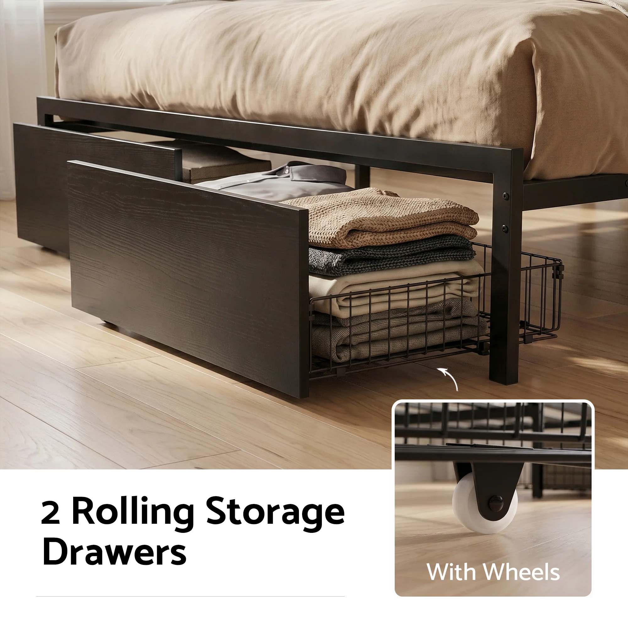 Artiss Bed Frame King with Charging Station Storage Organizer Drawers LED ZAC - Image 7