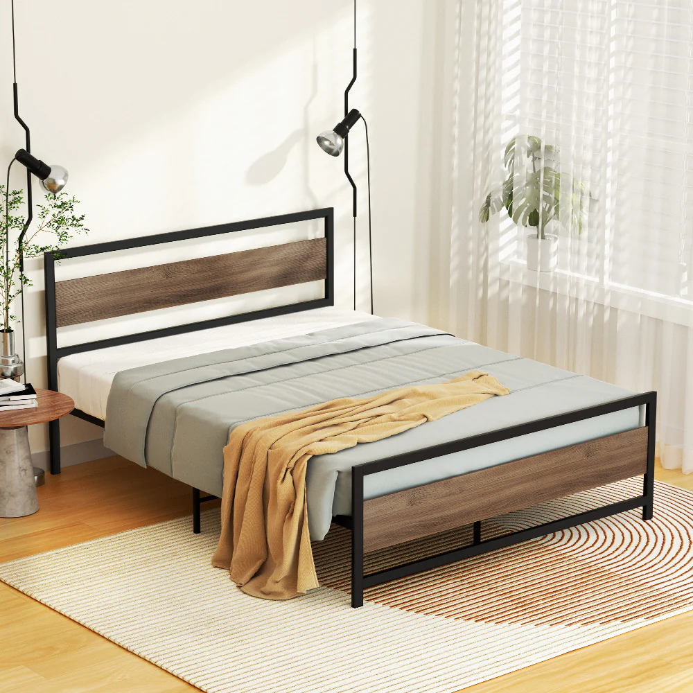 Artiss Bed Frame Double Size Metal Base Mattress Platform Foundation Black DREW - Image 7