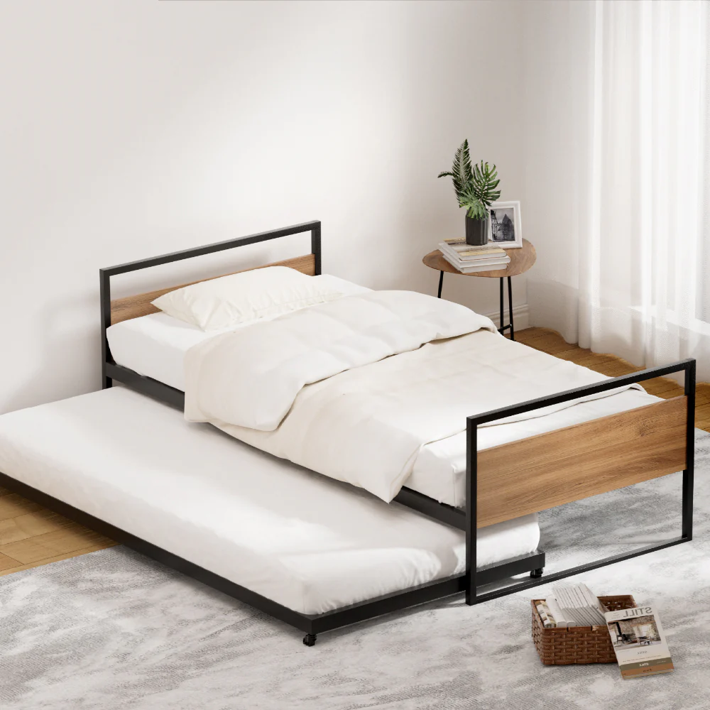 Artiss Bed Frame 2x Single Size Metal Trundle Daybed DEAN - Image 5