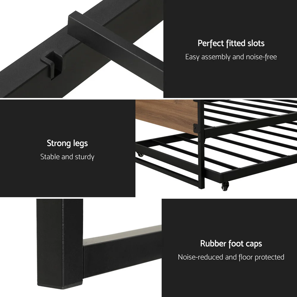 Artiss Bed Frame 2x Single Size Metal Trundle Daybed DEAN - Image 7