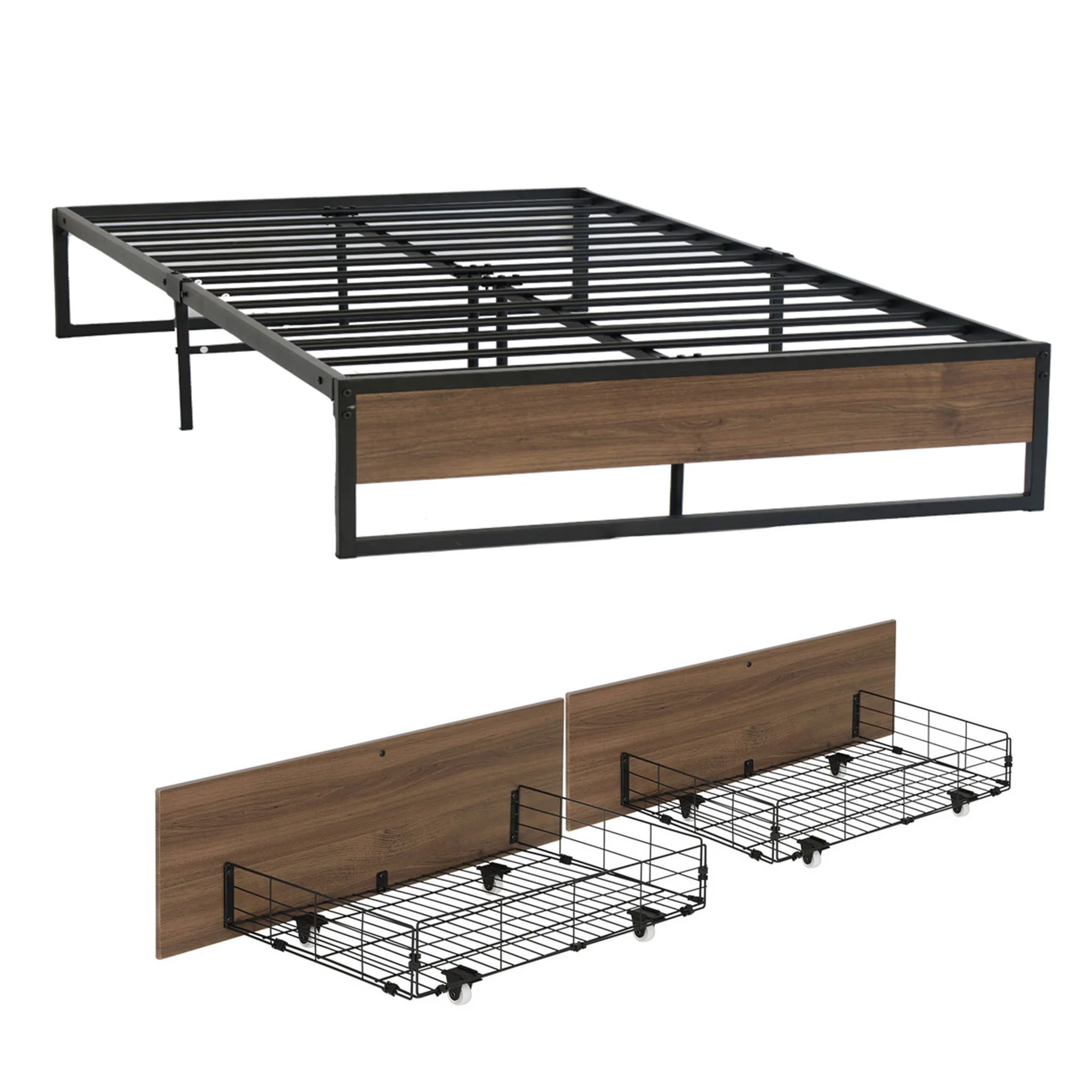 Artiss Bed Frame Metal Frame Queen Size Bed Base 2 Drawers OSLO - Image 4