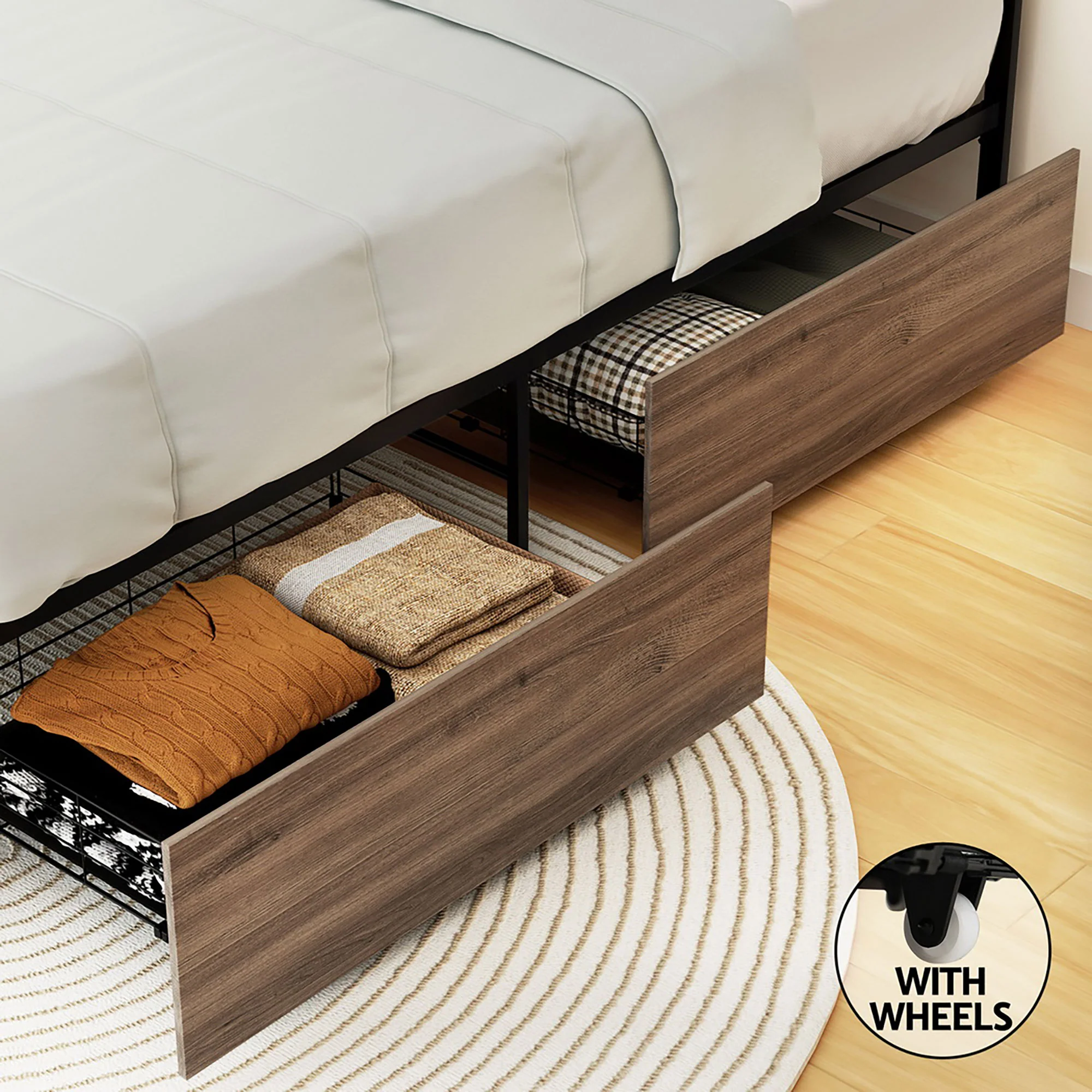 Artiss Bed Frame Metal Frame Queen Size Bed Base 2 Drawers OSLO - Image 8