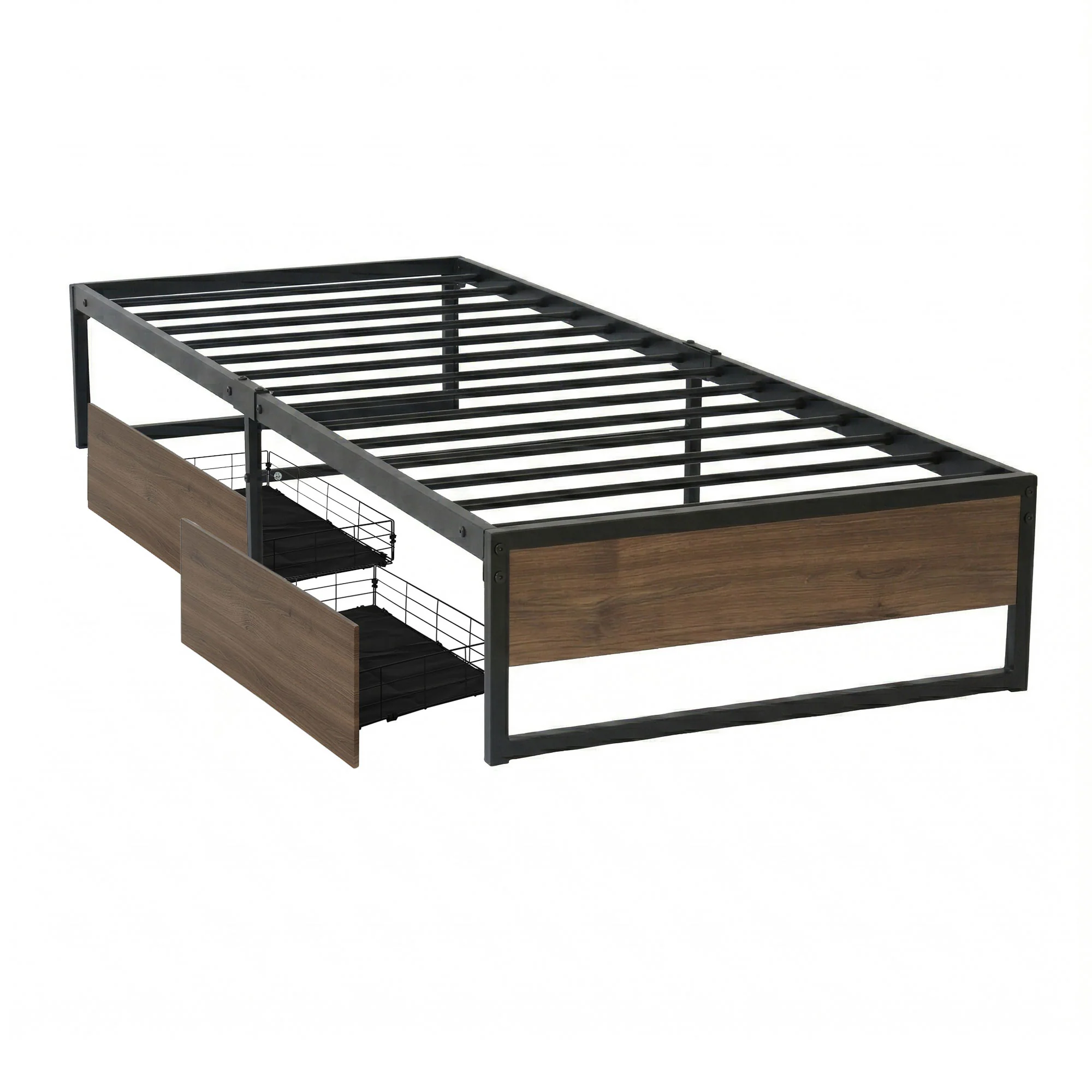 Artiss Bed Frame Metal Frame Single Bed Base 2 Drawers OSLO - Image 2