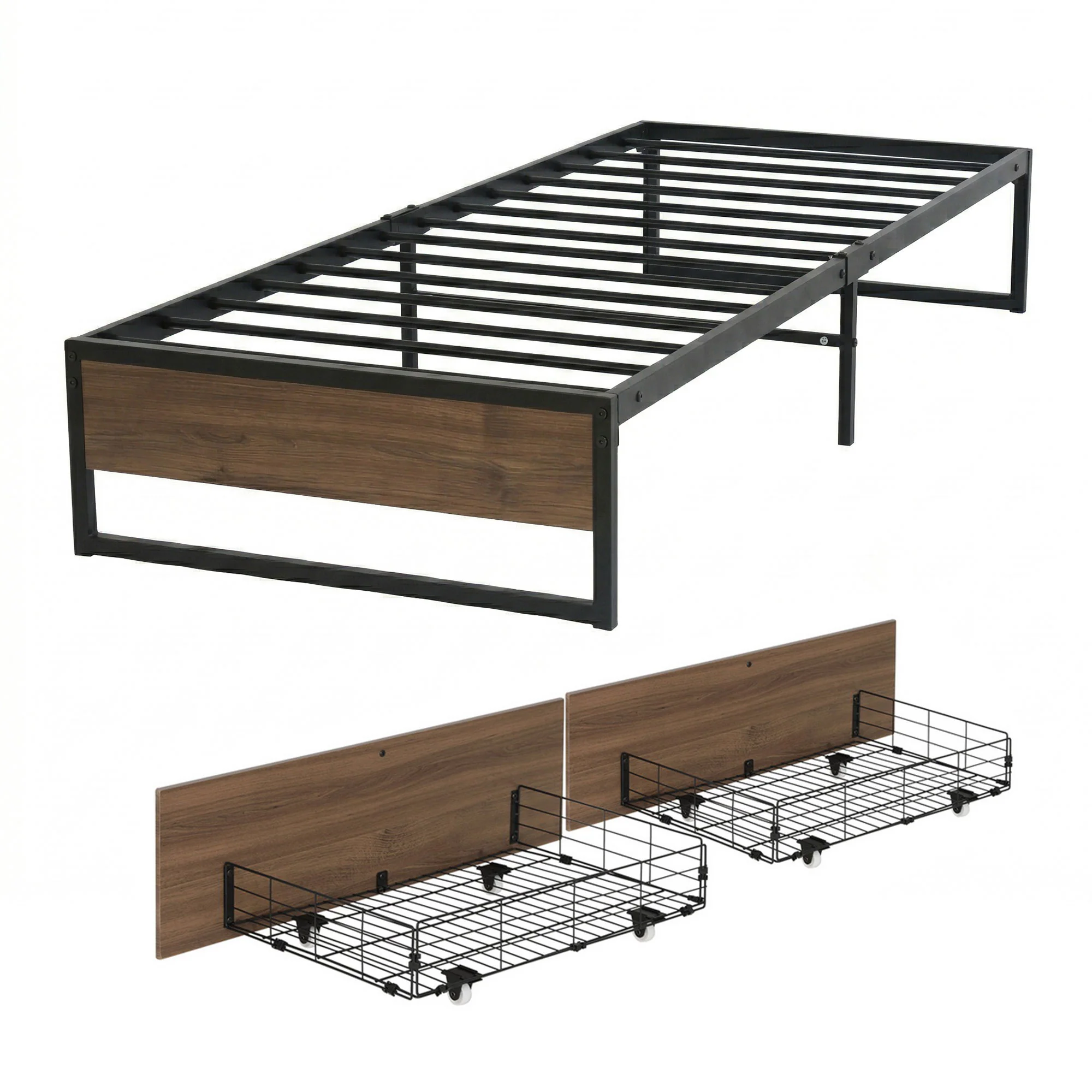 Artiss Bed Frame Metal Frame Single Bed Base 2 Drawers OSLO - Image 4