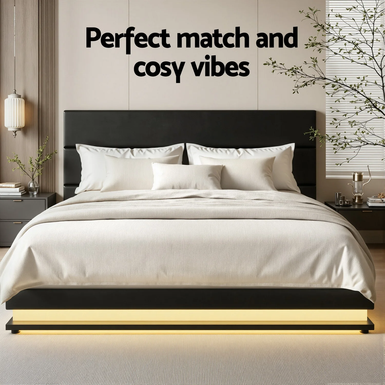 Artiss Bed Frame Queen Size LED Gas Lift Black LUMI - Image 7