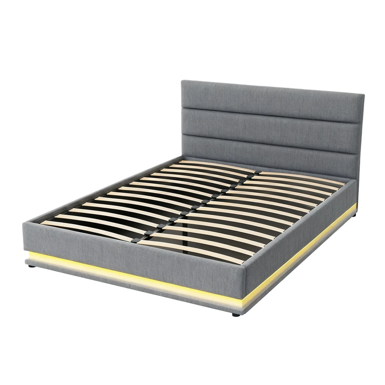 Artiss Bed Frame Queen Size LED Gas Lift Grey LUMI - Image 2