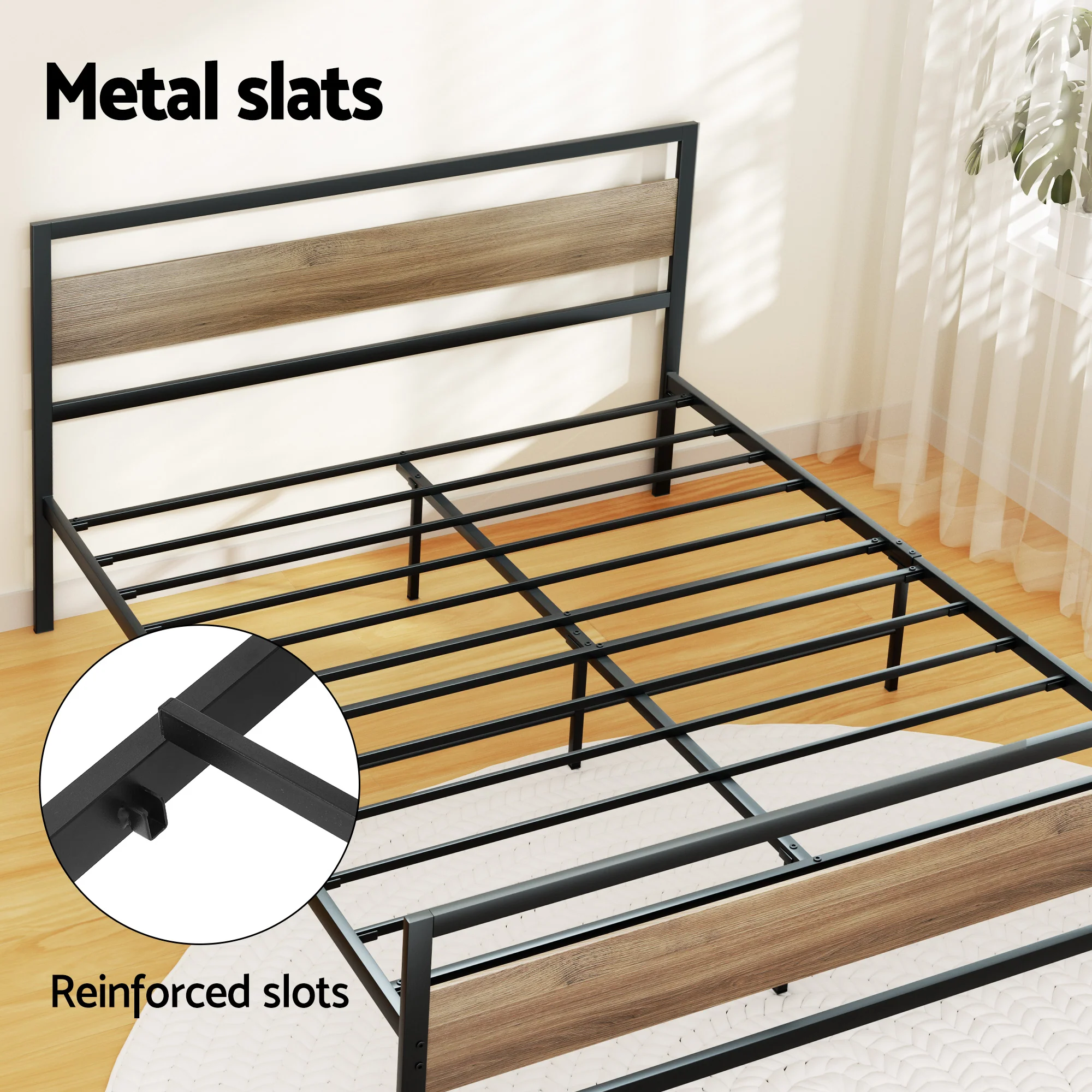 Artiss Bed Frame Queen Size Metal Frame with 2 Drawers DREW - Image 6