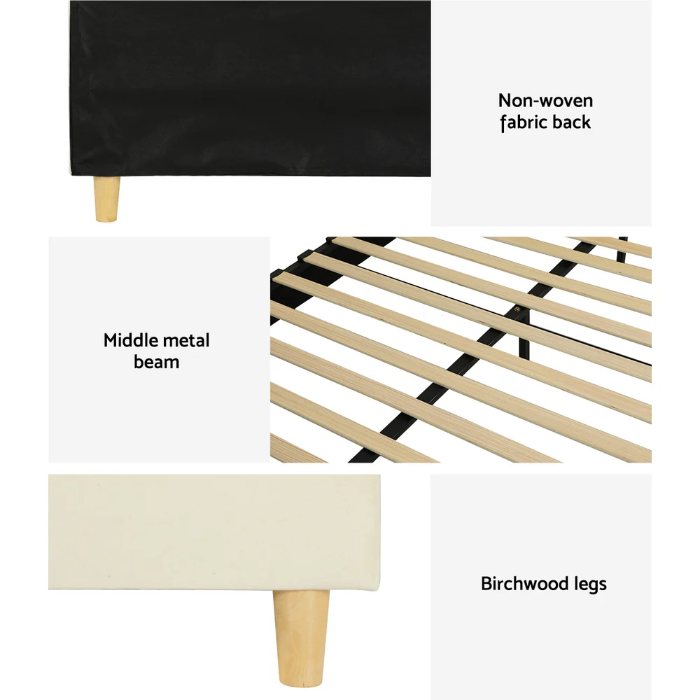 Artiss Bed Frame Queen Size Velvet Cream ELLA - Image 6