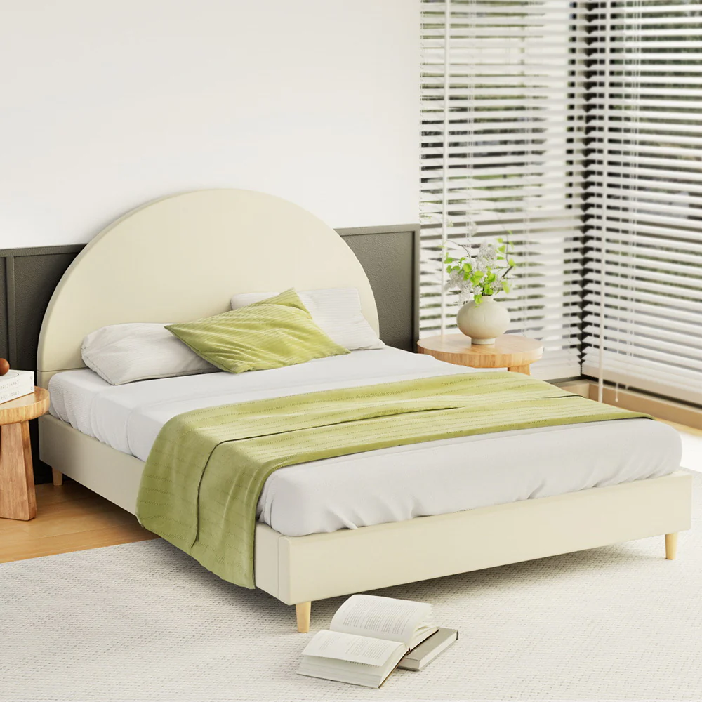 Artiss Bed Frame Queen Size Velvet Cream ELLA - Image 7
