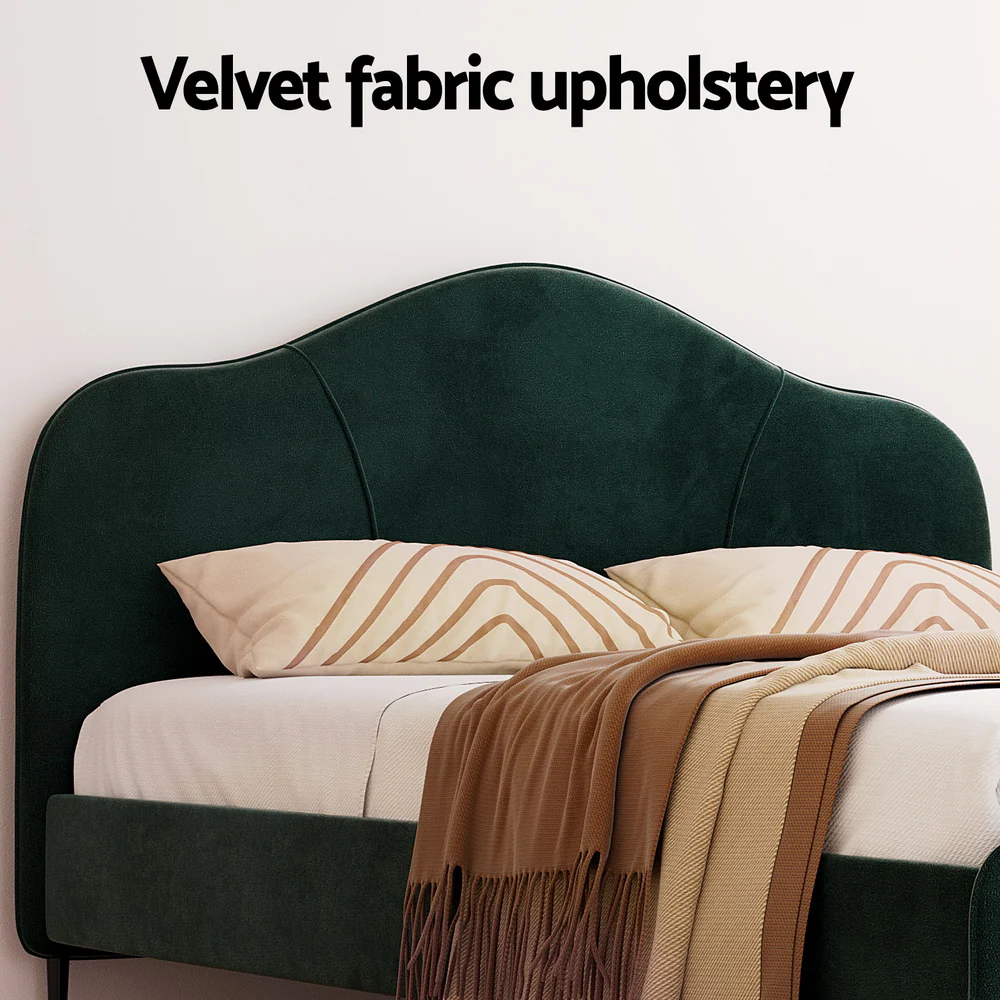 Artiss Bed Frame Queen Size Velvet Dark Green OLAN - Image 4