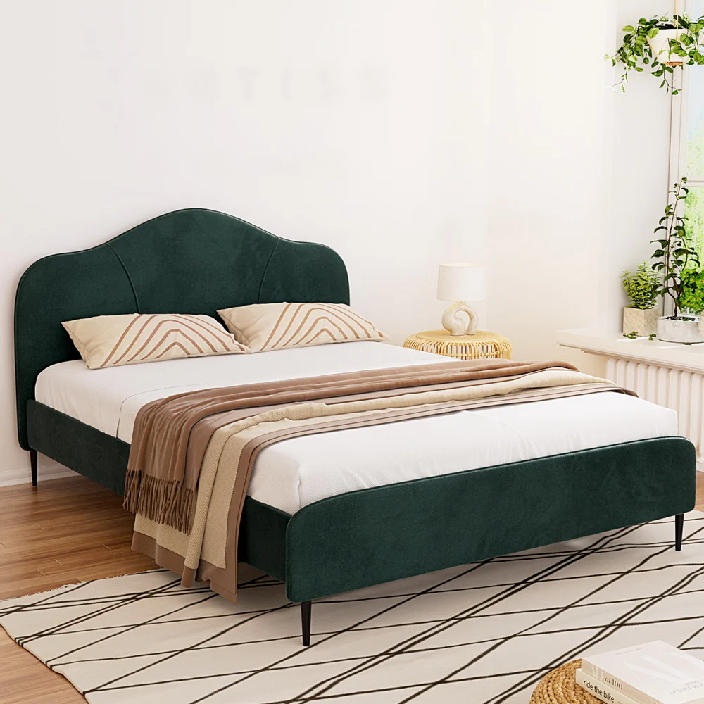 Artiss Bed Frame Queen Size Velvet Dark Green OLAN - Image 7