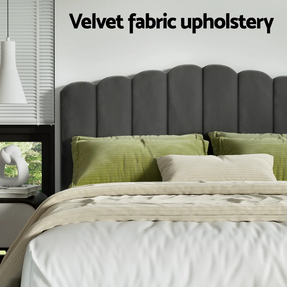 Artiss Bed Frame Queen Size Velvet Grey FION - Image 6