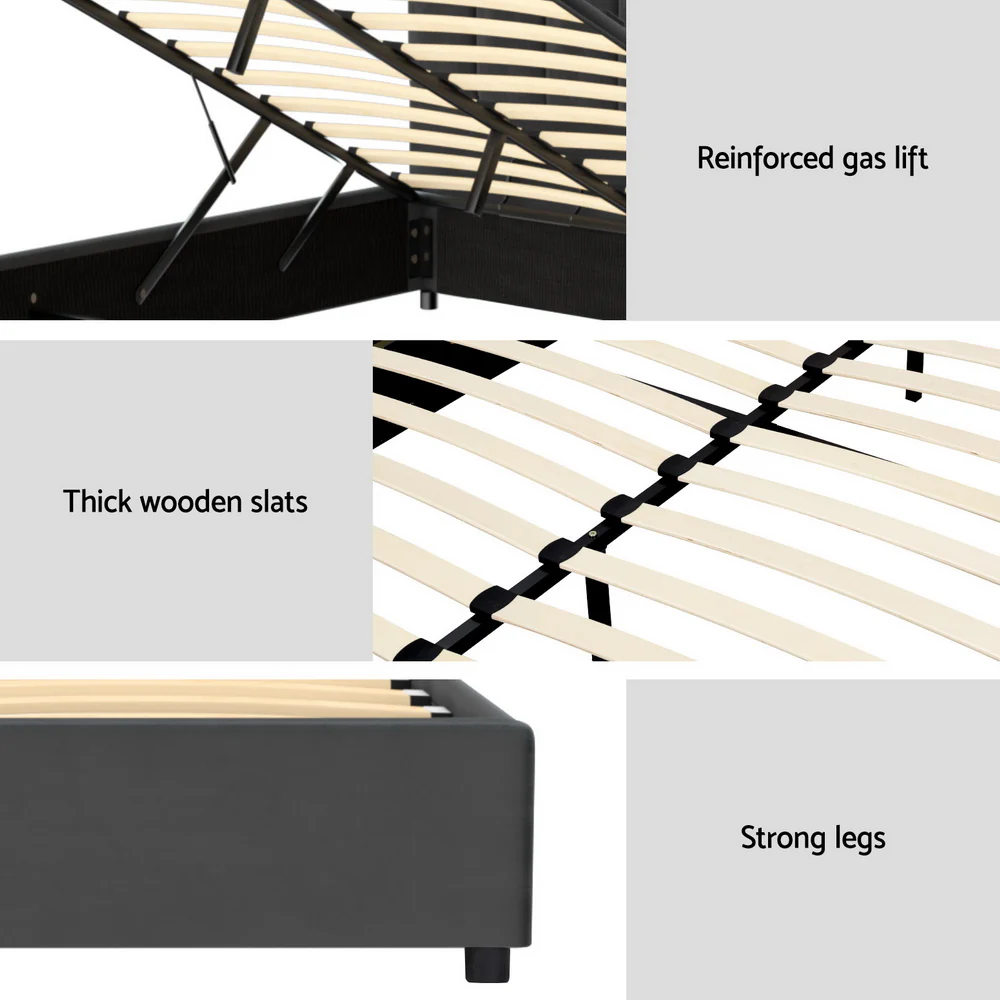 Artiss Bed Frame Queen Size Velvet Grey FION - Image 7