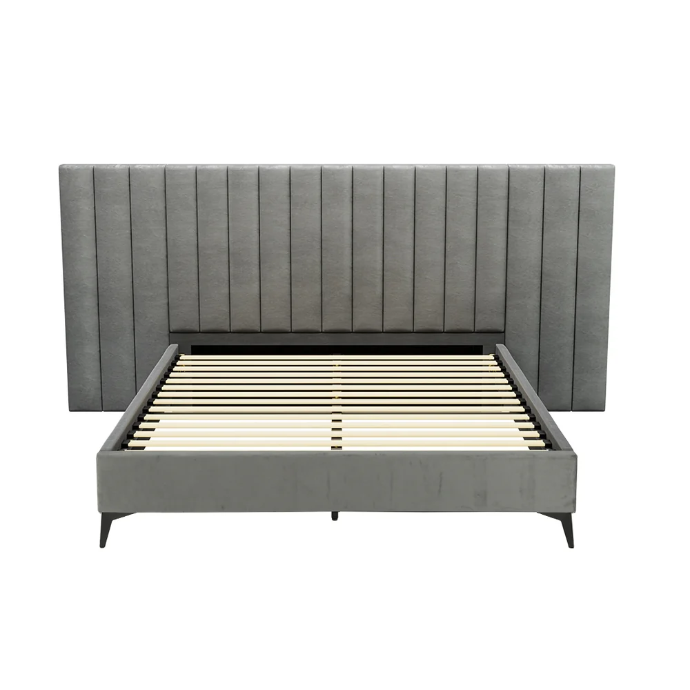 Artiss Bed Frame Queen Size Velvet Grey LOTT - Image 3