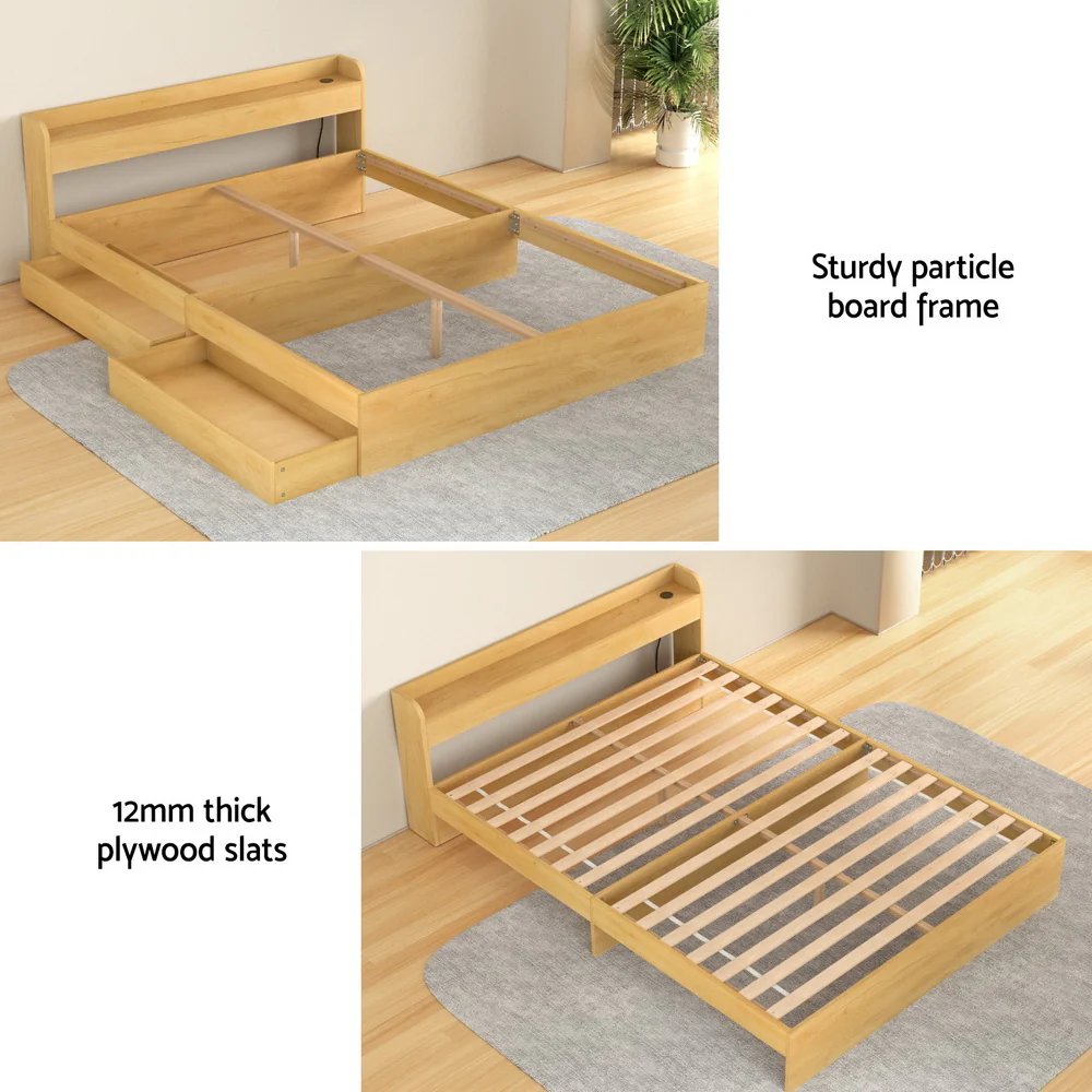 Artiss Bed Frame Queen Size with Charging Ports and 2 Drawers AURA - Image 6