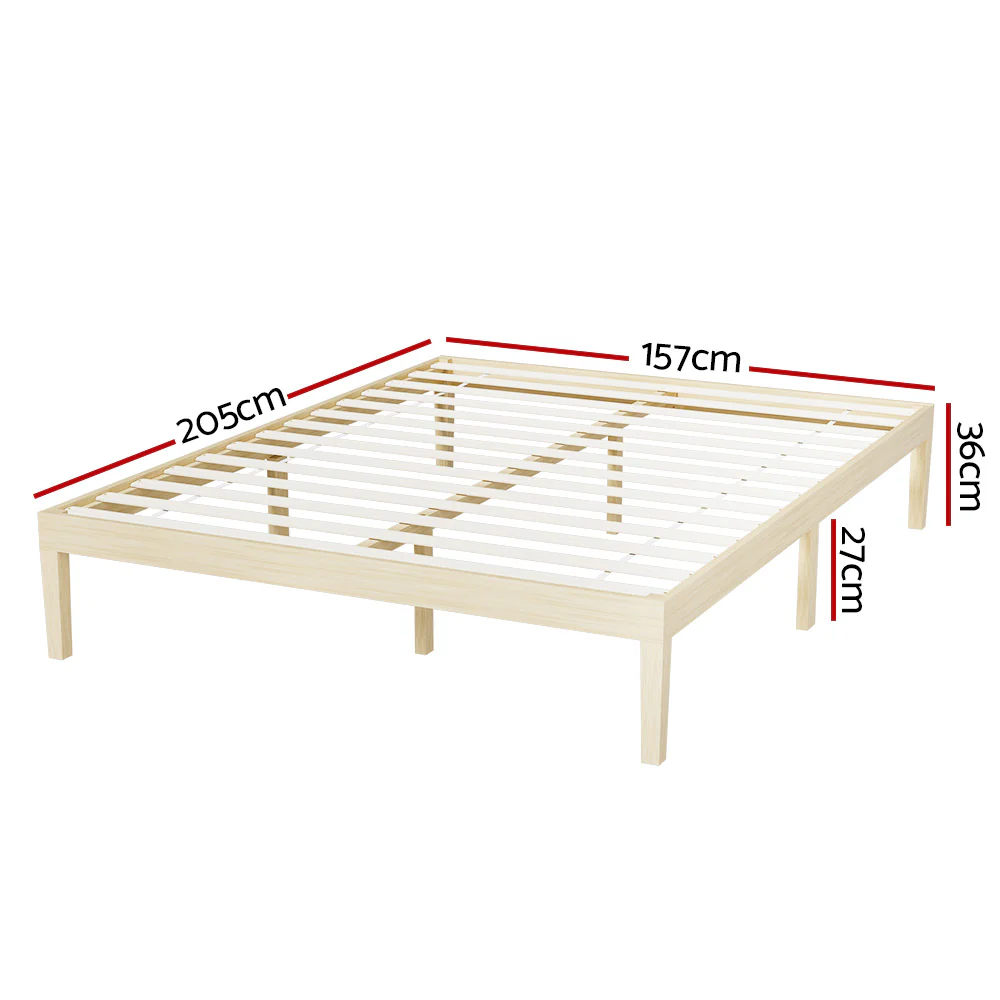 Artiss Bed Frame Queen Size Wooden Base Mattress Platform Timber Pine BRUNO - Image 2