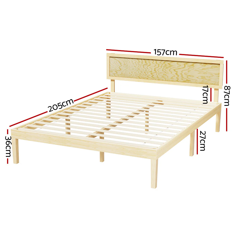 Artiss Bed Frame Queen Size Wooden Base Mattress Platform Timber Pine YUMI - Image 2