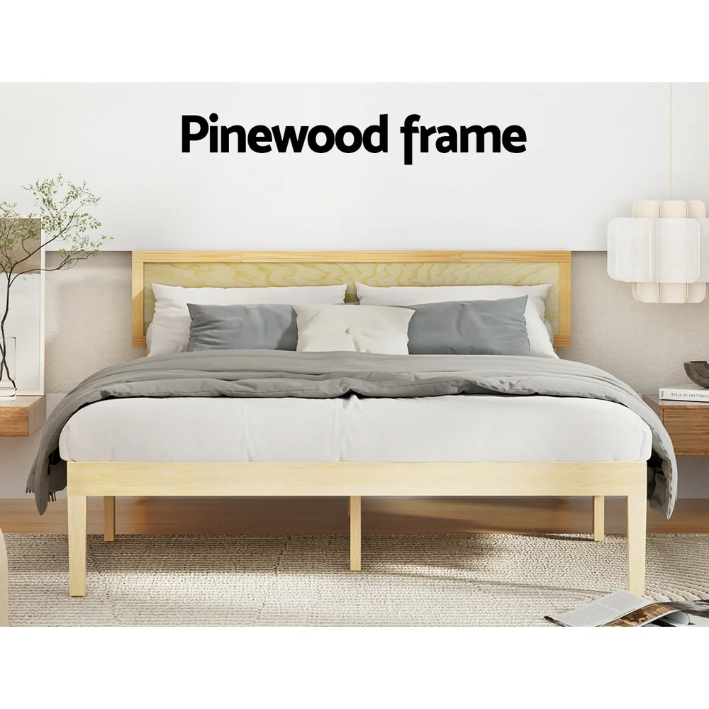 Artiss Bed Frame Queen Size Wooden Base Mattress Platform Timber Pine YUMI - Image 4