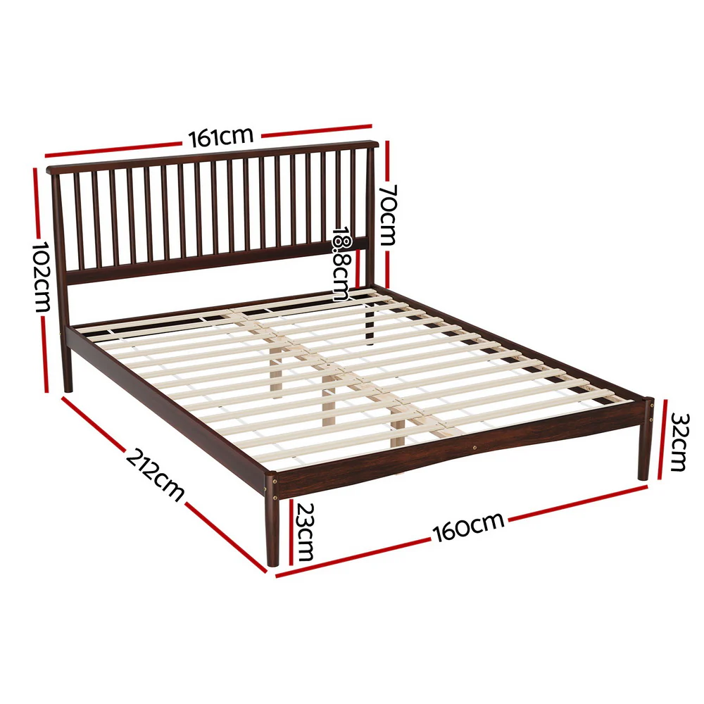 Artiss Bed Frame Queen Size Wooden Base Mattress Platform Timber Walnut VISE - Image 2