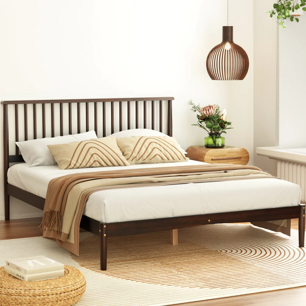 Artiss Bed Frame Queen Size Wooden Base Mattress Platform Timber Walnut VISE - Image 5