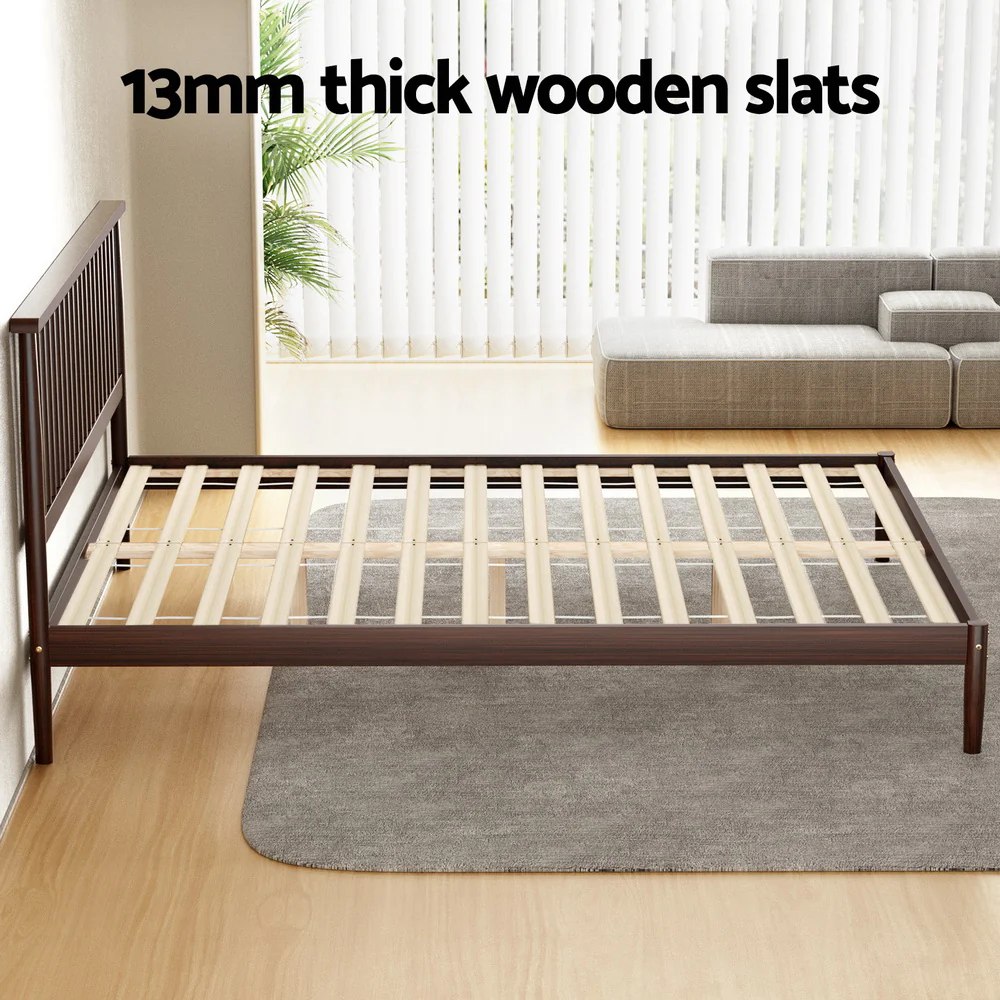 Artiss Bed Frame Queen Size Wooden Base Mattress Platform Timber Walnut VISE - Image 6