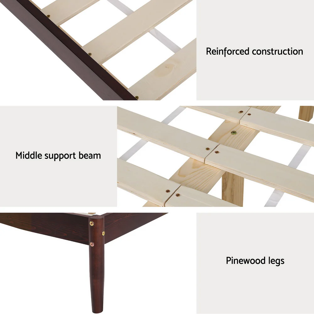 Artiss Bed Frame Queen Size Wooden Base Mattress Platform Timber Walnut VISE - Image 7