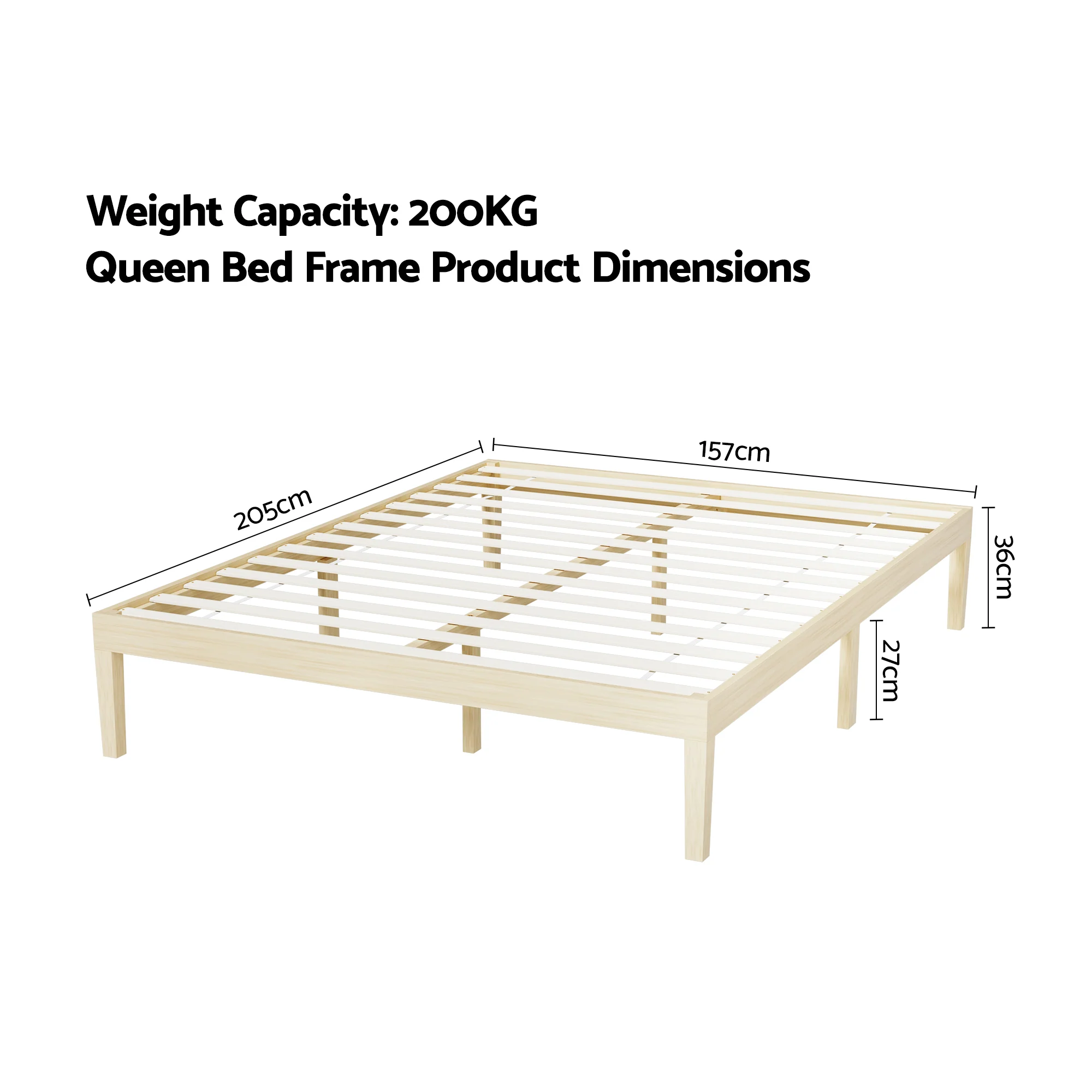 Artiss Bed Frame Queen Size Wooden Bed Base BRUNO - Image 3