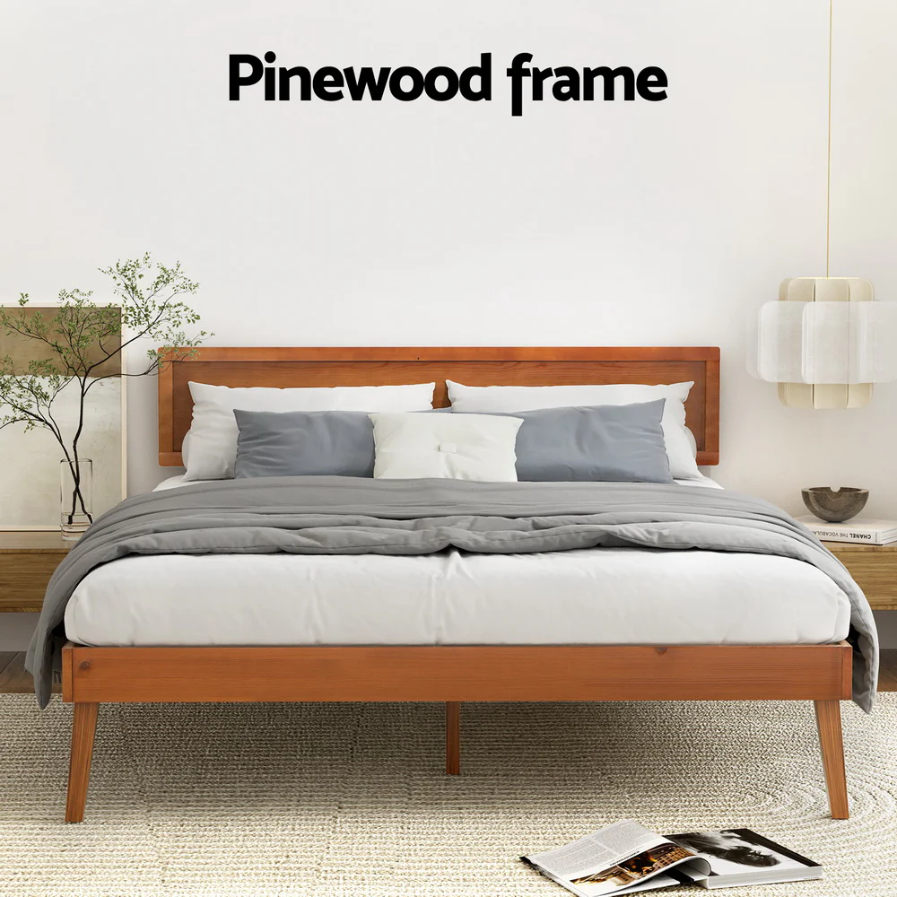 Artiss Bed Frame Queen Size Wooden Bed Base Walnut SPLAY - Image 4