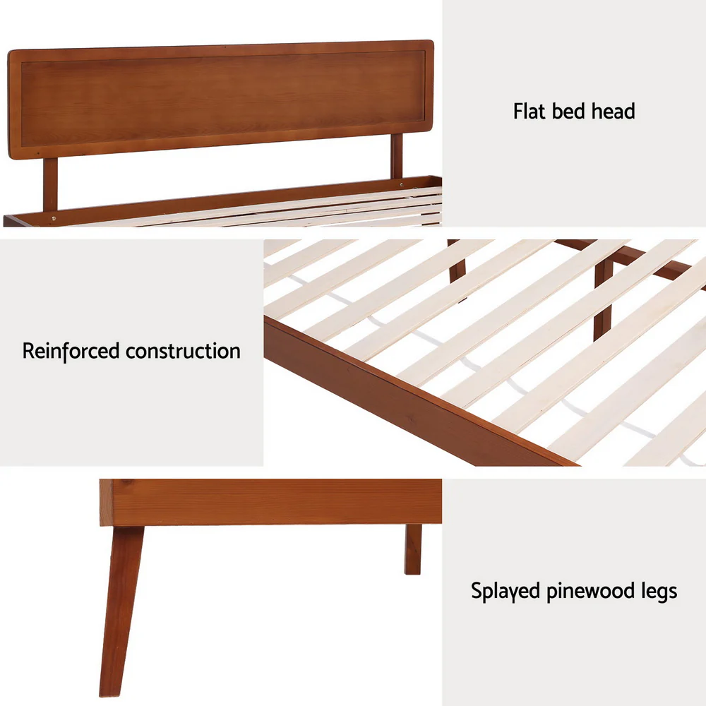 Artiss Bed Frame Queen Size Wooden Bed Base Walnut SPLAY - Image 6