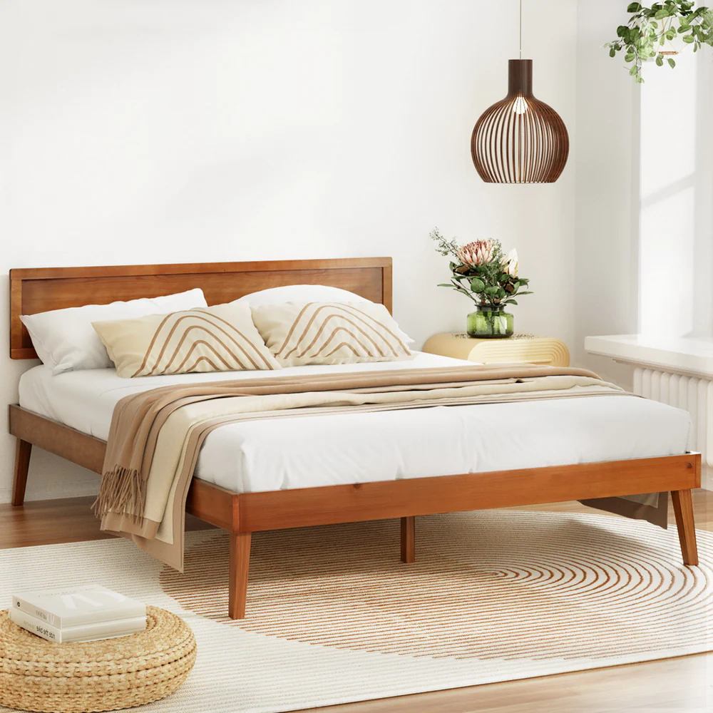 Artiss Bed Frame Queen Size Wooden Bed Base Walnut SPLAY - Image 7