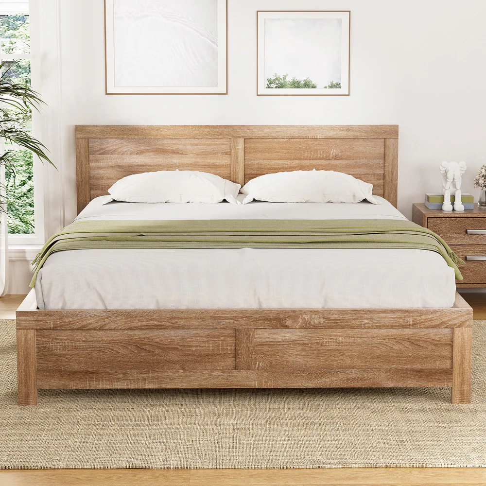Artiss Bed Frame Queen Size Wooden OATMEAL - Image 7