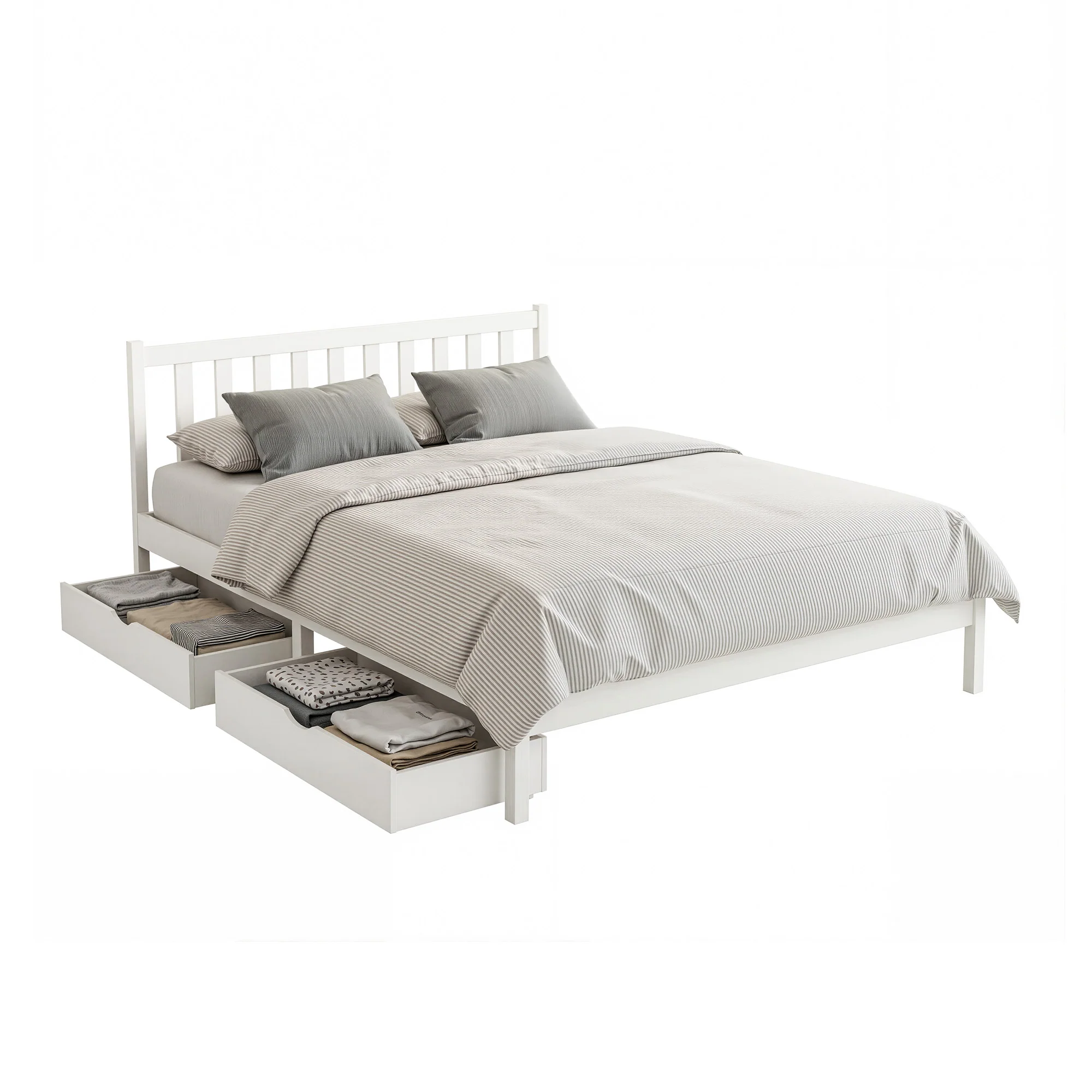 Artiss Bed Frame Queen Size Wooden Platform with 2 Storage Drawers White - Image 2