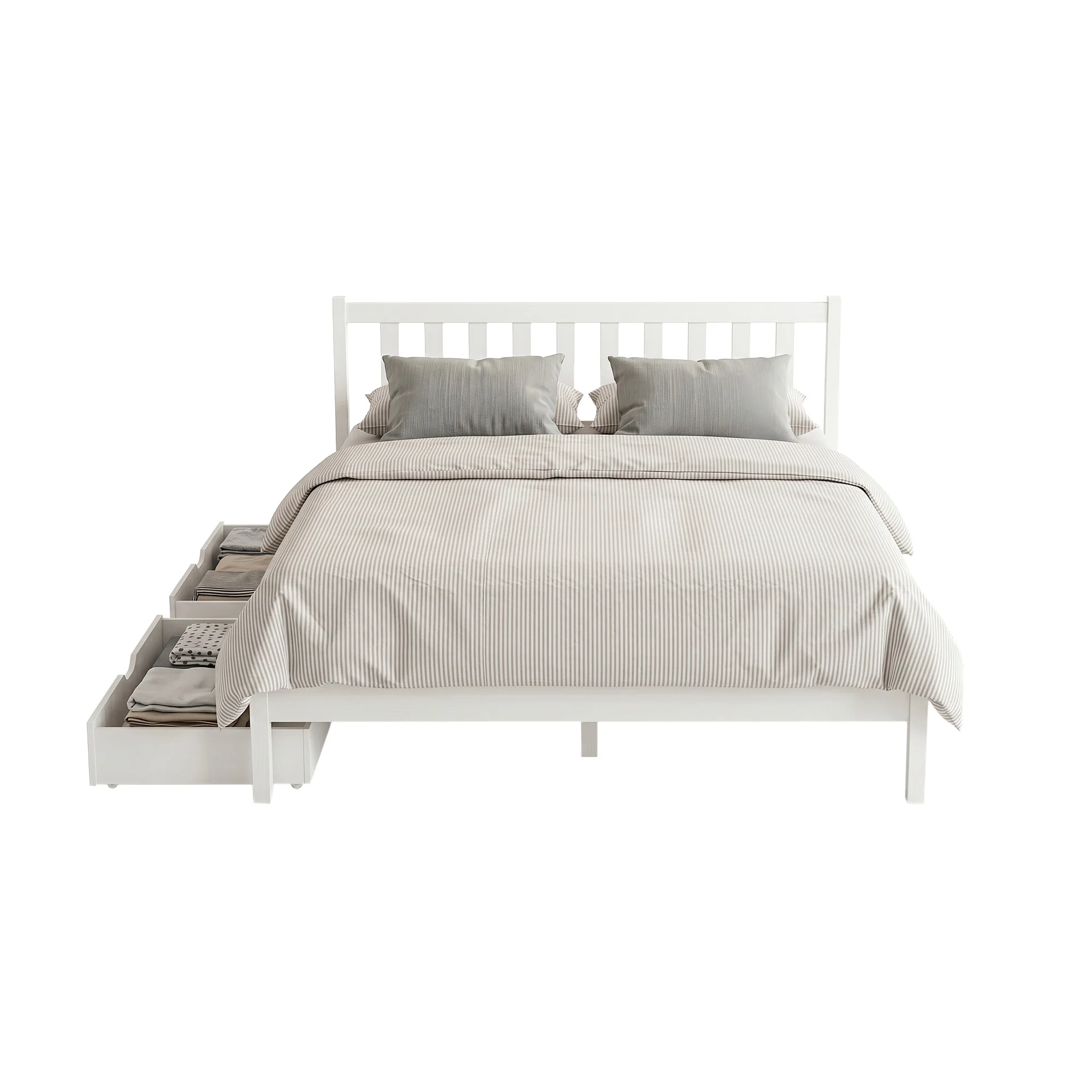 Artiss Bed Frame Queen Size Wooden Platform with 2 Storage Drawers White - Image 4