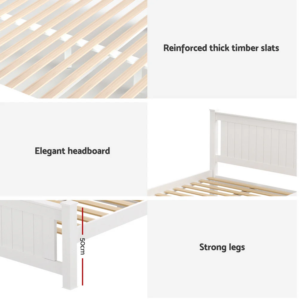 Artiss Bed Frame Queen Size Wooden Platform with 2 Storage Drawers White RIO - Image 7