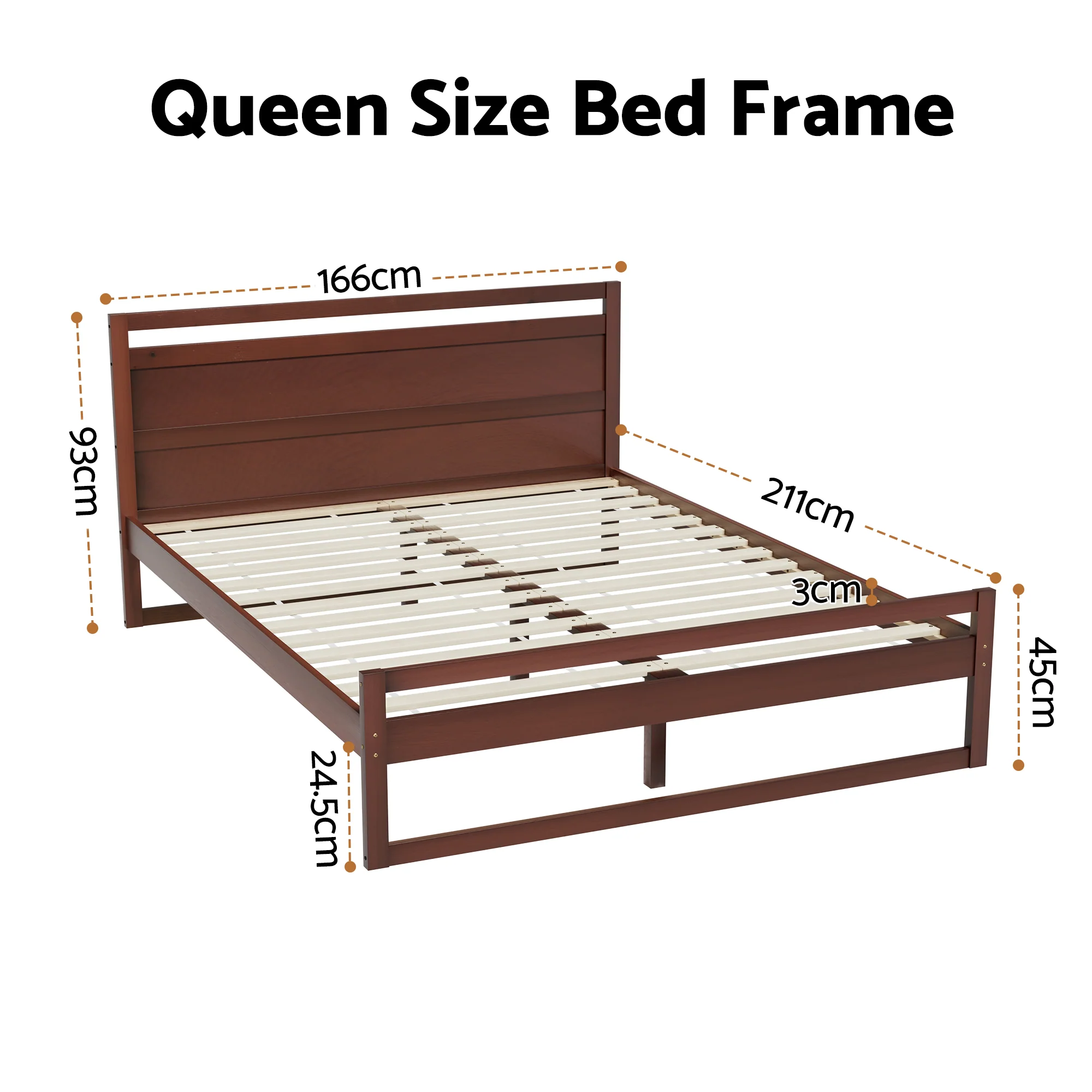 Artiss Bed Frame Queen Size Wooden Walnut WITTON - Image 3