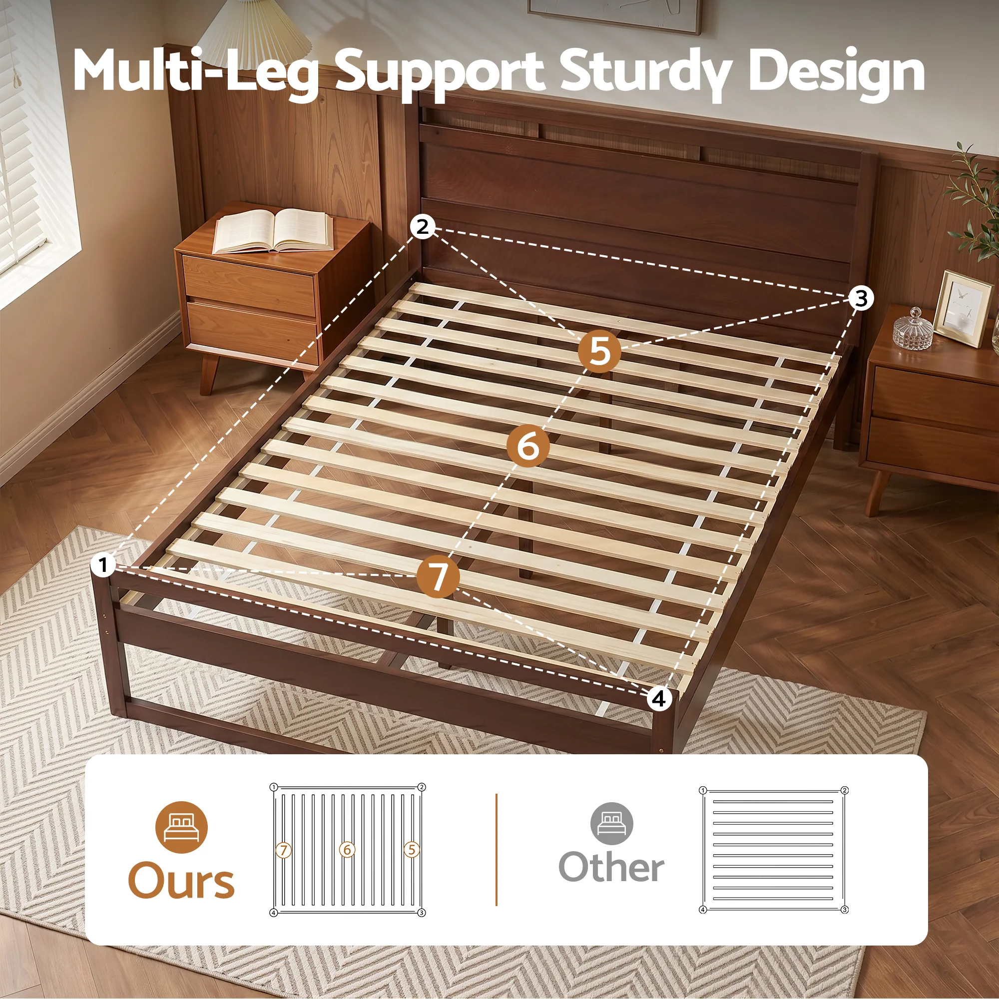 Artiss Bed Frame Queen Size Wooden Walnut WITTON - Image 6
