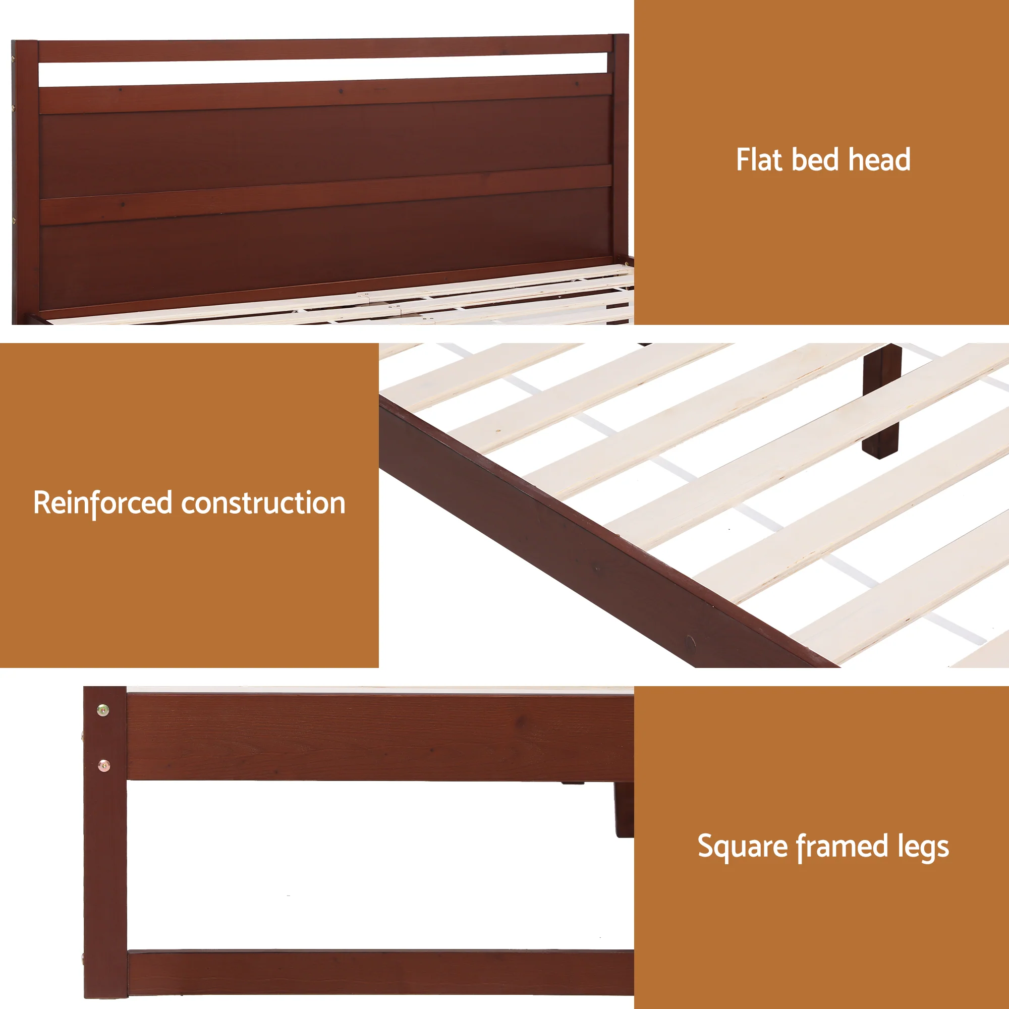 Artiss Bed Frame Queen Size Wooden Walnut WITTON - Image 7