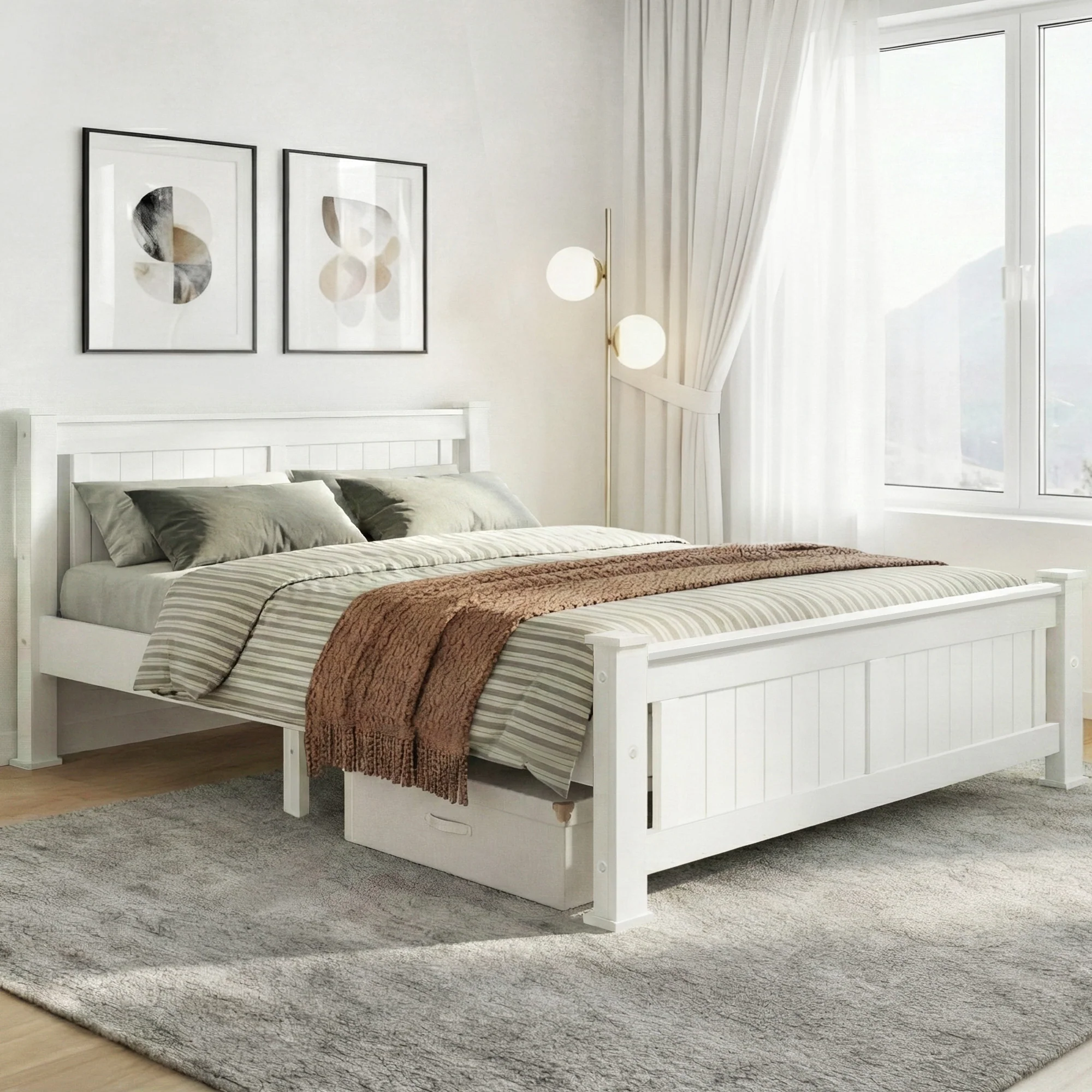 Artiss Bed Frame Queen Size Wooden White RIO