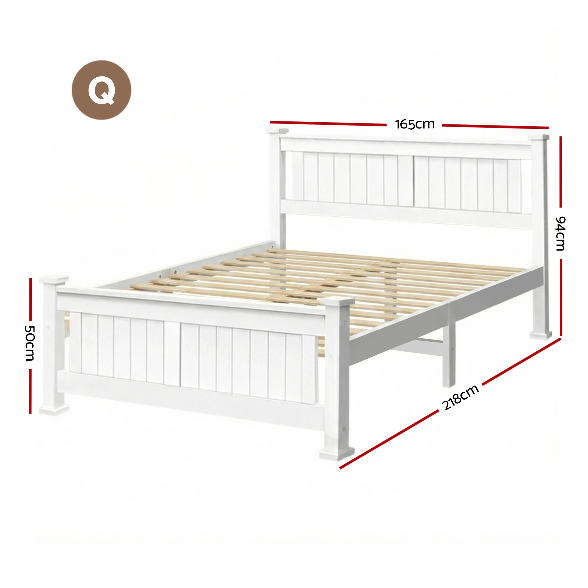 Artiss Bed Frame Queen Size Wooden White RIO - Image 3