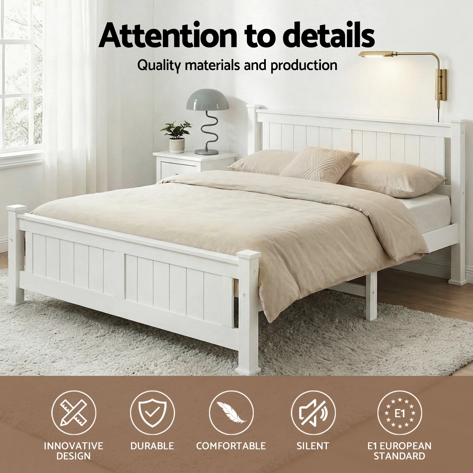 Artiss Bed Frame Queen Size Wooden White RIO - Image 5