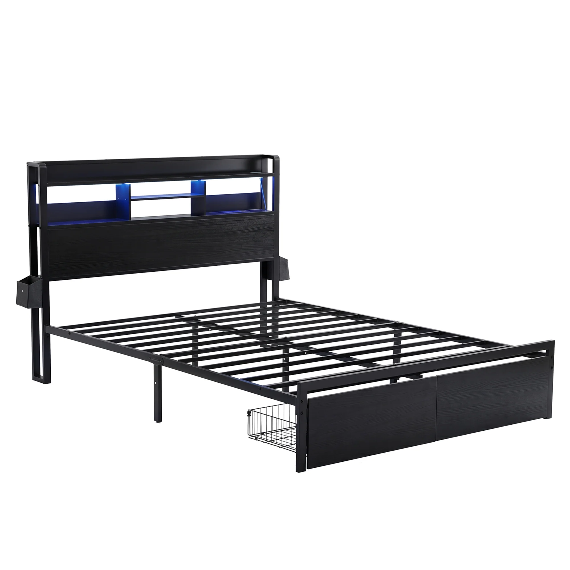 Artiss Bed Frame Queen with Charging Station Storage Organizer Drawers LED ZAC - Image 2